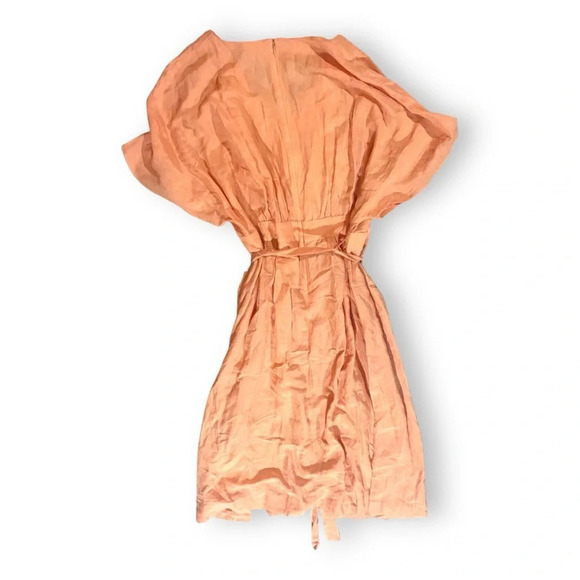 Madewell Linen Blend Dolman Sleeve Tie-waist midi dress Peach Orange Sz 20 - Picture 3 of 5